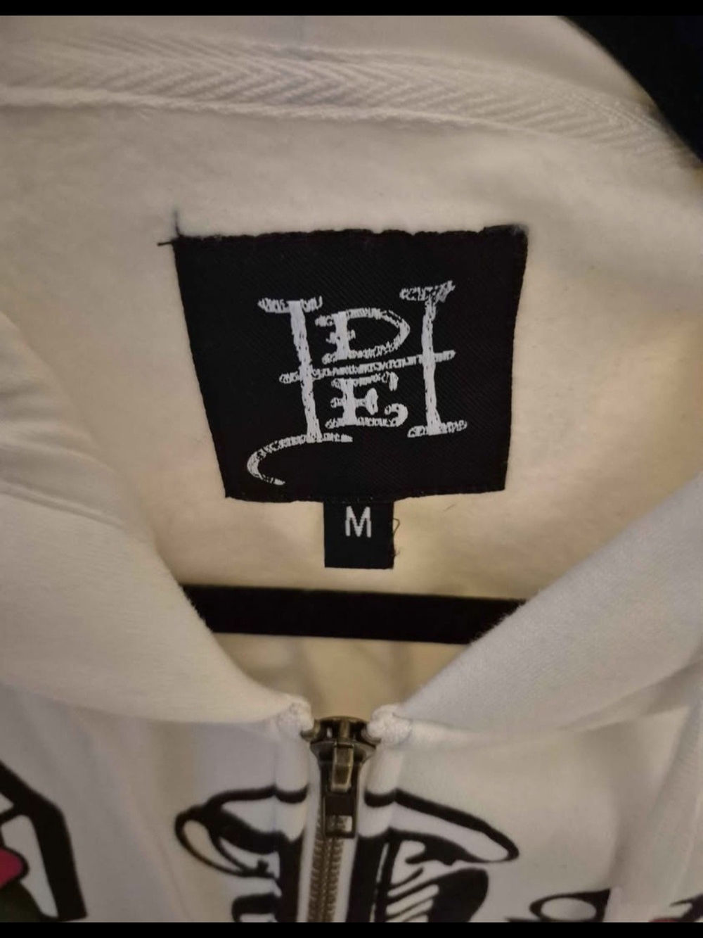 Ed Hardy White Zip-Up Hoodie with Black Tattoo Graphics - Picture 3 of 3